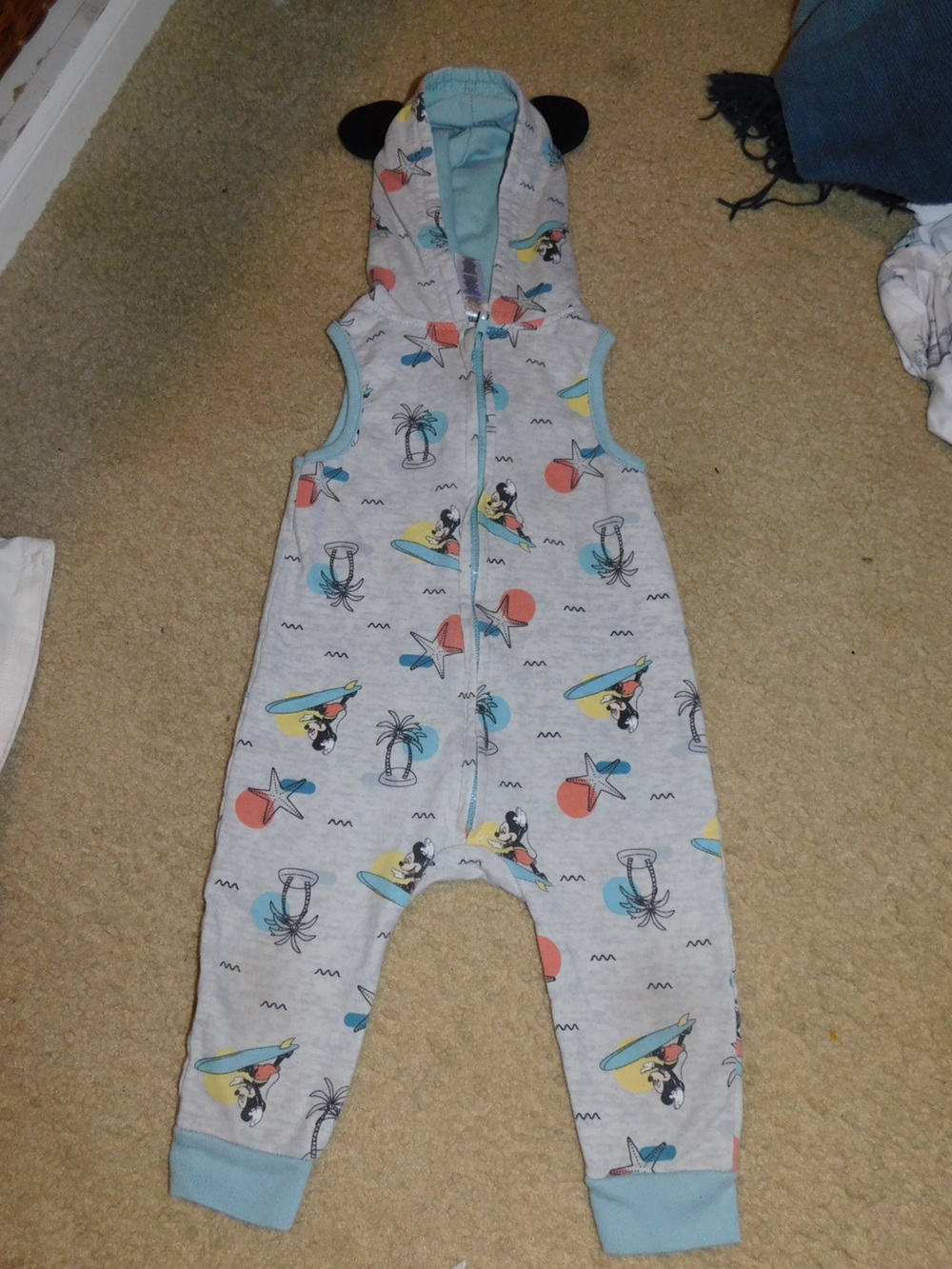 Disney Baby One-Piece Sleeper Romper 18M - Light Gray with Surf Print